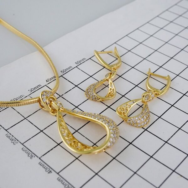 Cadenas & Colgantes & Earrings/ Chain W/Pendants /  14K Real Color/  Zircon Stone/  4mmx45cm// SET851 - Image 4