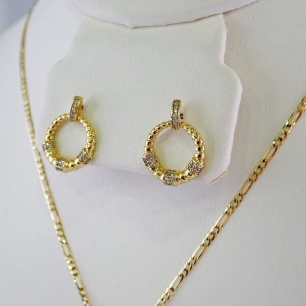 Cadenas & Colgantes & Earrings/ Chain W/Pendants /  14K Real Color/  Zircon Stone/  2mmx45cm// SET855 - Image 2