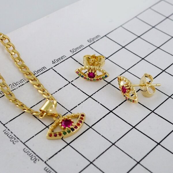 Cadenas & Colgantes & Earrings/ Chain W/Pendants /  14K Real Color/  Zircon Stone/  3mmx45cm// SET907 - Image 4
