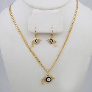 Cadenas & Colgantes & Earrings/ Chain W/Pendants /  14K Real Color/  Zircon Stone/  3mmx45cm// SET914