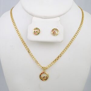 Cadenas & Colgantes & Earrings/ Chain W/Pendants /  14K Real Color/  Zircon Stone/  3mmx45cm// SET915