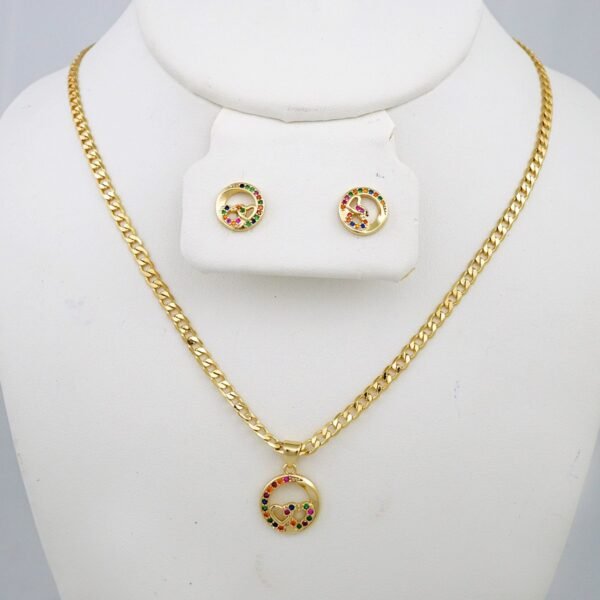 Cadenas & Colgantes & Earrings/ Chain W/Pendants /  14K Real Color/  Zircon Stone/  3mmx45cm// SET915