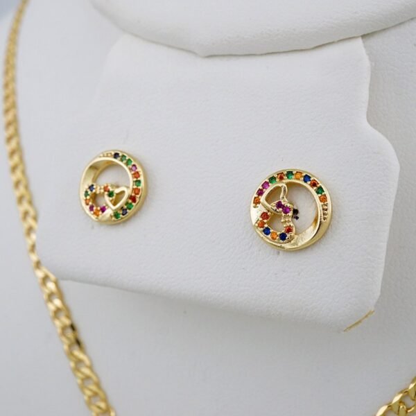 Cadenas & Colgantes & Earrings/ Chain W/Pendants /  14K Real Color/  Zircon Stone/  3mmx45cm// SET915 - Image 3