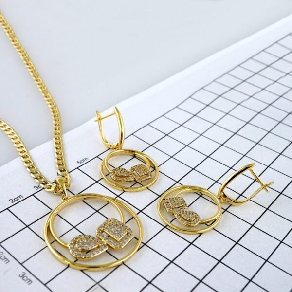 Cadenas & Colgantes & Earrings/ Chain W/Pendants /  14K Real Color/  Zircon Stone/  3mmx45cm// SET924 - Image 3