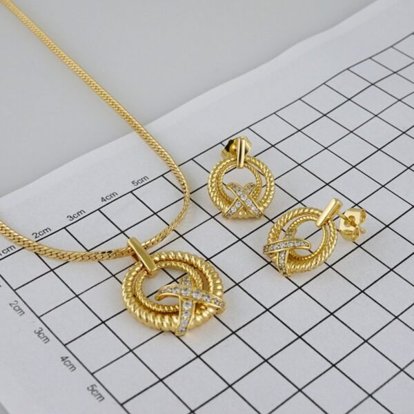 Cadenas & Colgantes & Earrings/ Chain W/Pendants /  14K Real Color/  Zircon Stone/  3mmx45cm// SET926 - Image 4