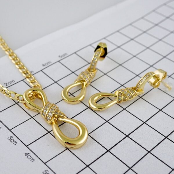 Cadenas & Colgantes & Earrings/ Chain W/Pendants /  14K Real Color/  Zircon Stone/  3mmx45cm// SET932 - Image 2