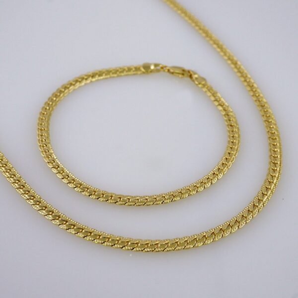 Gargantilla & Pulsera / Choker W/ Bracelet/  14K Real Color/  Plain/  4mm x 45cm// SET995 - Image 3