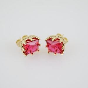 E1926 Earrings - Aretes - Zircon Stone - 14K Real Color - Red
