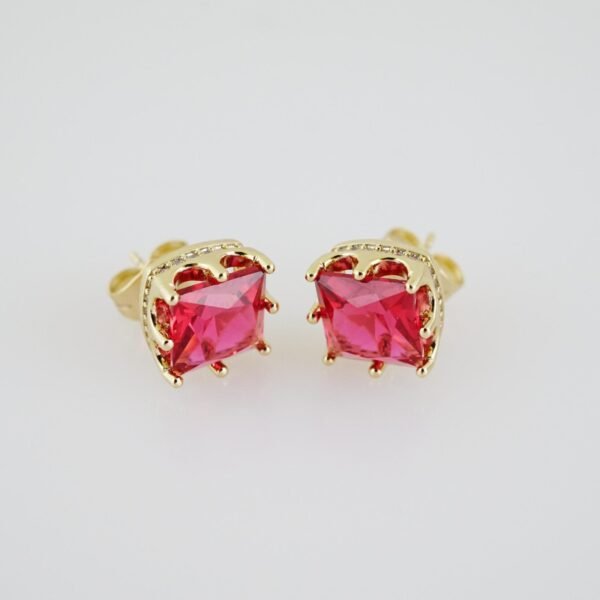 E1926 Earrings - Aretes - Zircon Stone - 14K Real Color - Red