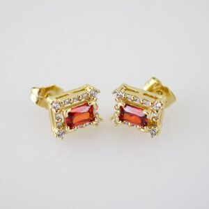 E1959 Earrings - Aretes - Zircon Stone - 14K Real Color - Red
