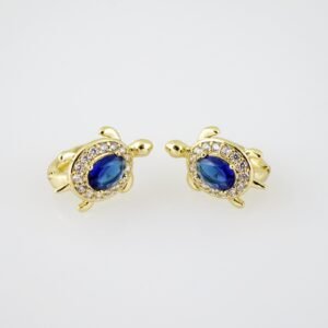 E1993 Earrings - Aretes - Zircon Stone - 14K Real Color - Blue