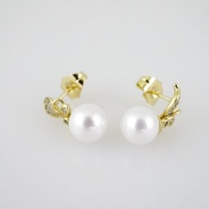 E2001 Earrings - Aretes - Zircon Stone - 14K Real Color - Pearl