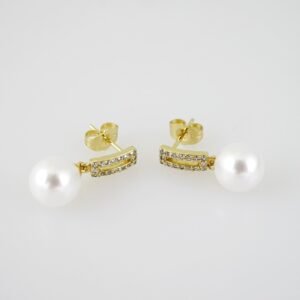 E2002 Earrings - Aretes - Zircon Stone - 14K Real Color - Pearl