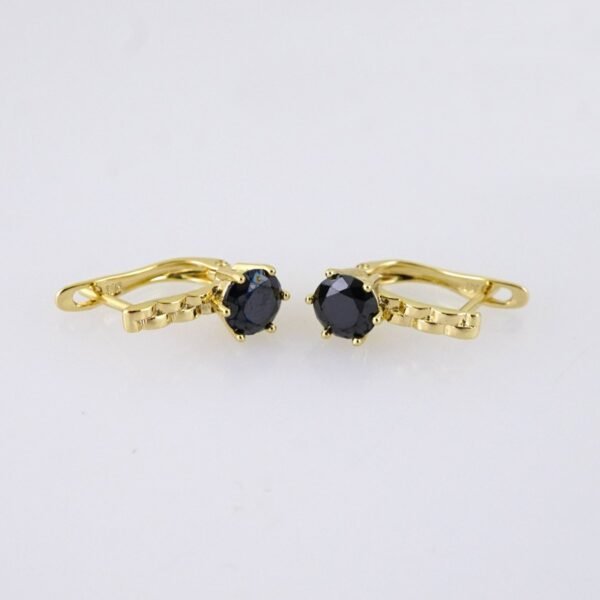 E1848 Earrings - Aretes - Zircon Stone - 14K Real Color - Black