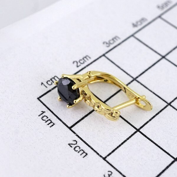 E1848 Earrings - Aretes - Zircon Stone - 14K Real Color - Black - Image 3