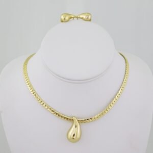 SET1525 Gargantilla W - Aretes - Choker W -  Earrings - Plain - 14K Real Color