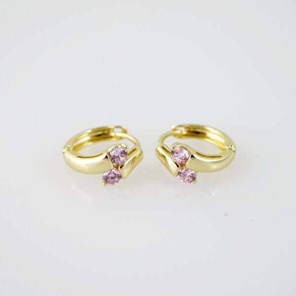 E2043 Earrings - Aretes - Zircon Stone - 14K Real Color - Pink