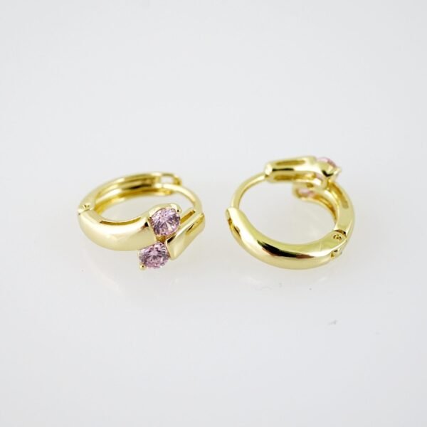 E2043 Earrings - Aretes - Zircon Stone - 14K Real Color - Pink - Image 2