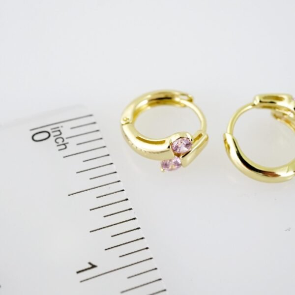 E2043 Earrings - Aretes - Zircon Stone - 14K Real Color - Pink - Image 3
