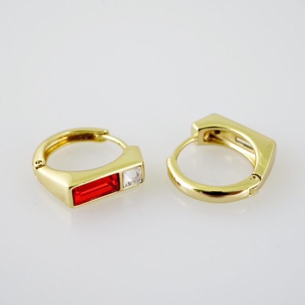 E2102 Earrings - Aretes - Zircon Stone - 14K Real Color - Red - Image 2